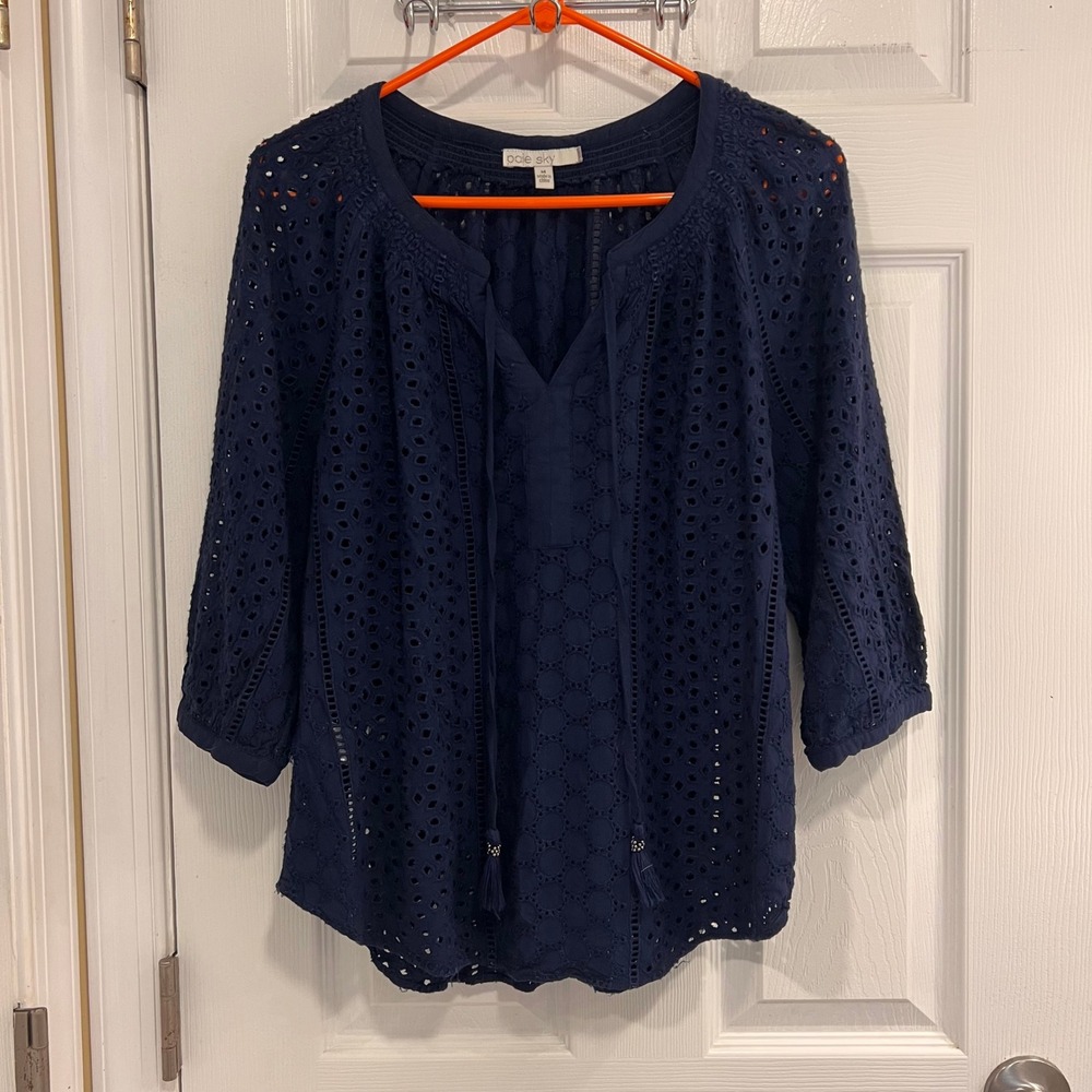Pale Sky Boho Women's Blouse With Tassel‎ and Cutout Detail